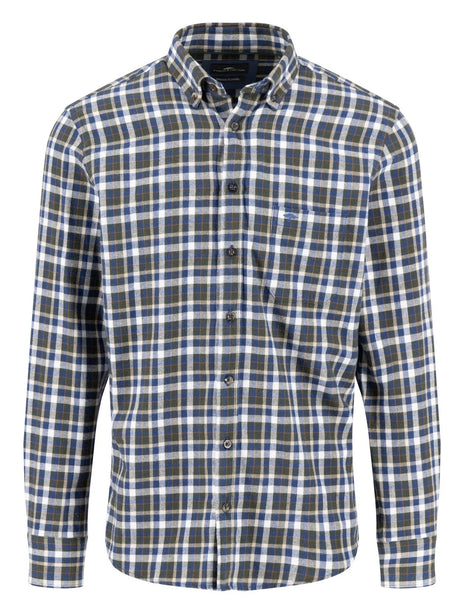 FYNCH HATTON Premium Flannel Check Shirt – Men's Button-Down – Dark Ivy