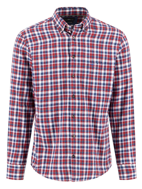 FYNCH HATTON Premium Flannel Check Shirt – Men's Button-Down – Garnet Red