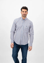 Load image into Gallery viewer, FYNCH HATTON Pure Cotton Shirt - Men&#39;s – Blue / Papaya Check
