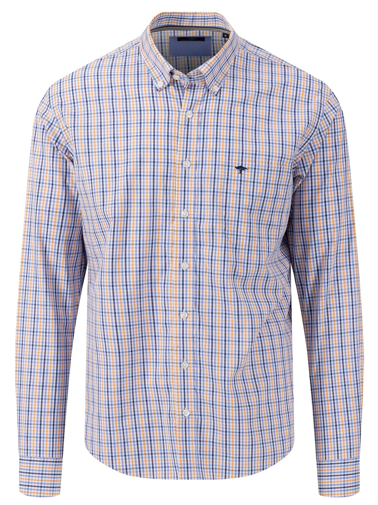 FYNCH HATTON Pure Cotton Shirt - Men's – Blue / Papaya Check