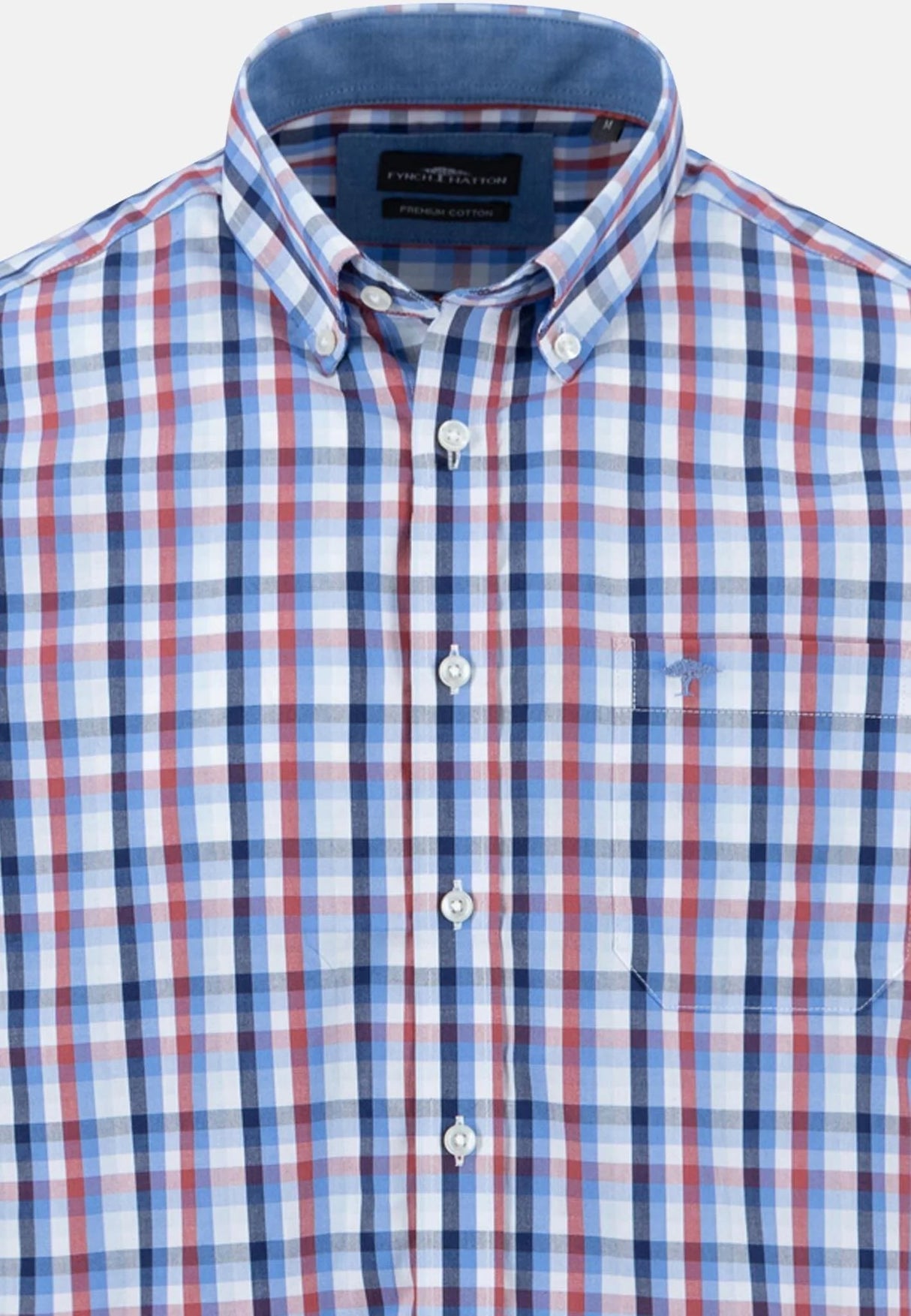 FYNCH HATTON Pure Cotton Shirt - Men's Combi Check - Blue/Berry