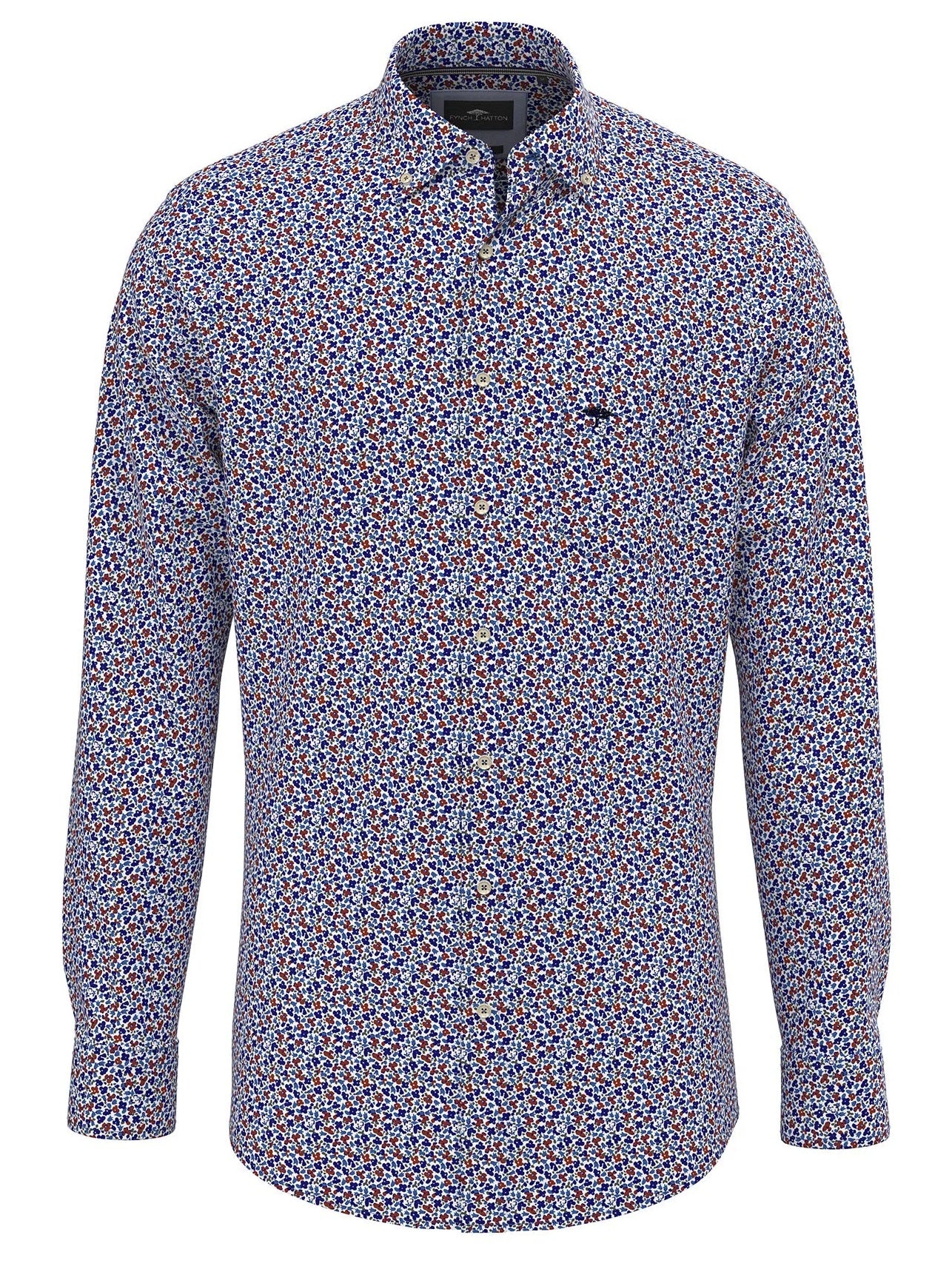 FYNCH HATTON Pure Cotton Shirt - Men's – Modern Flower Print Navy