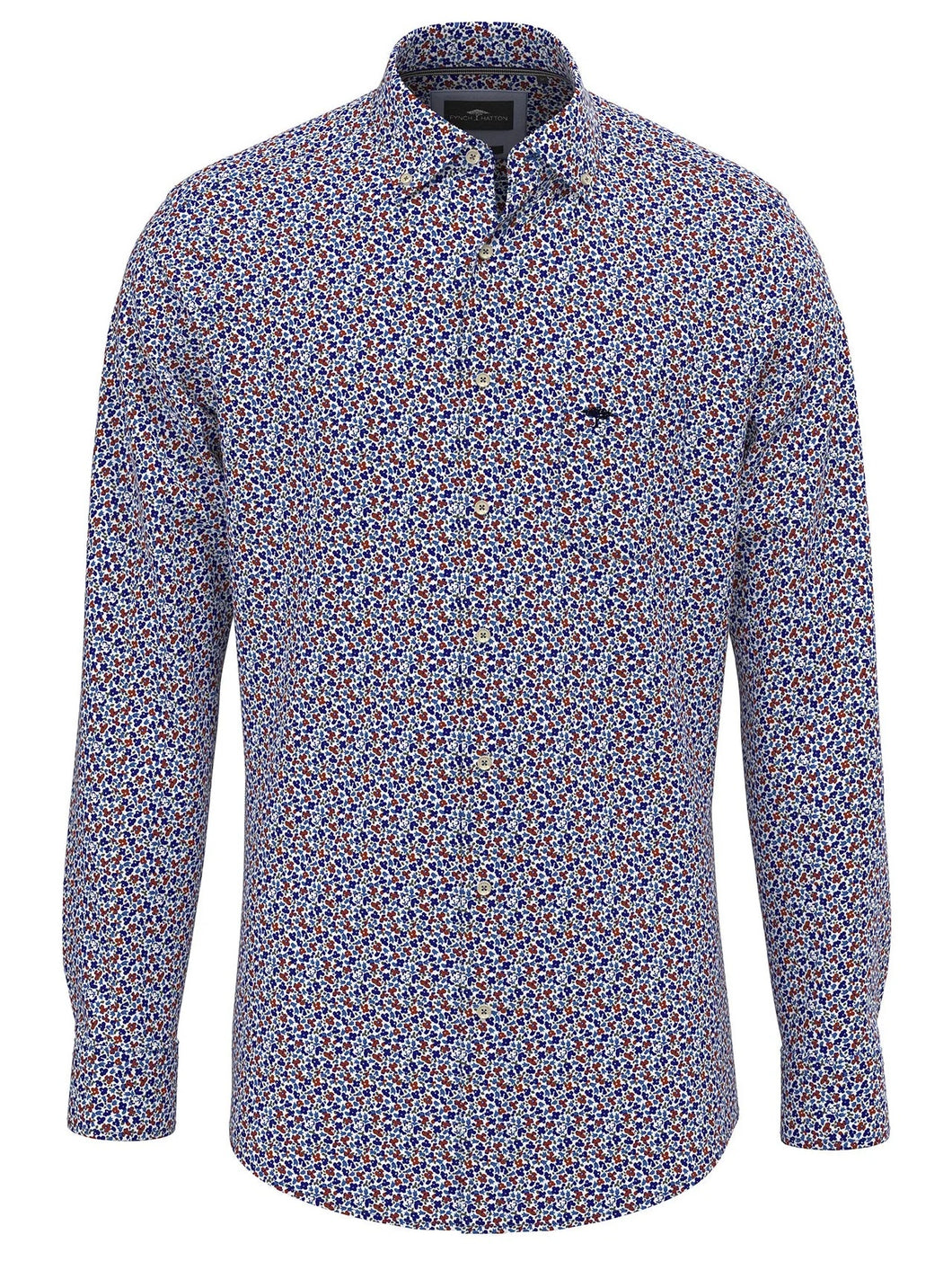 FYNCH HATTON Pure Cotton Shirt - Men's – Modern Flower Print Navy Fynch Hatton