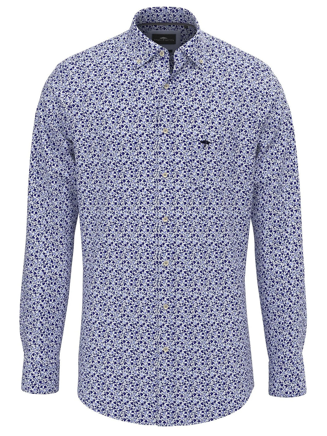 FYNCH HATTON Pure Cotton Shirt - Men's – Modern Flower Print Soft Blue Fynch Hatton