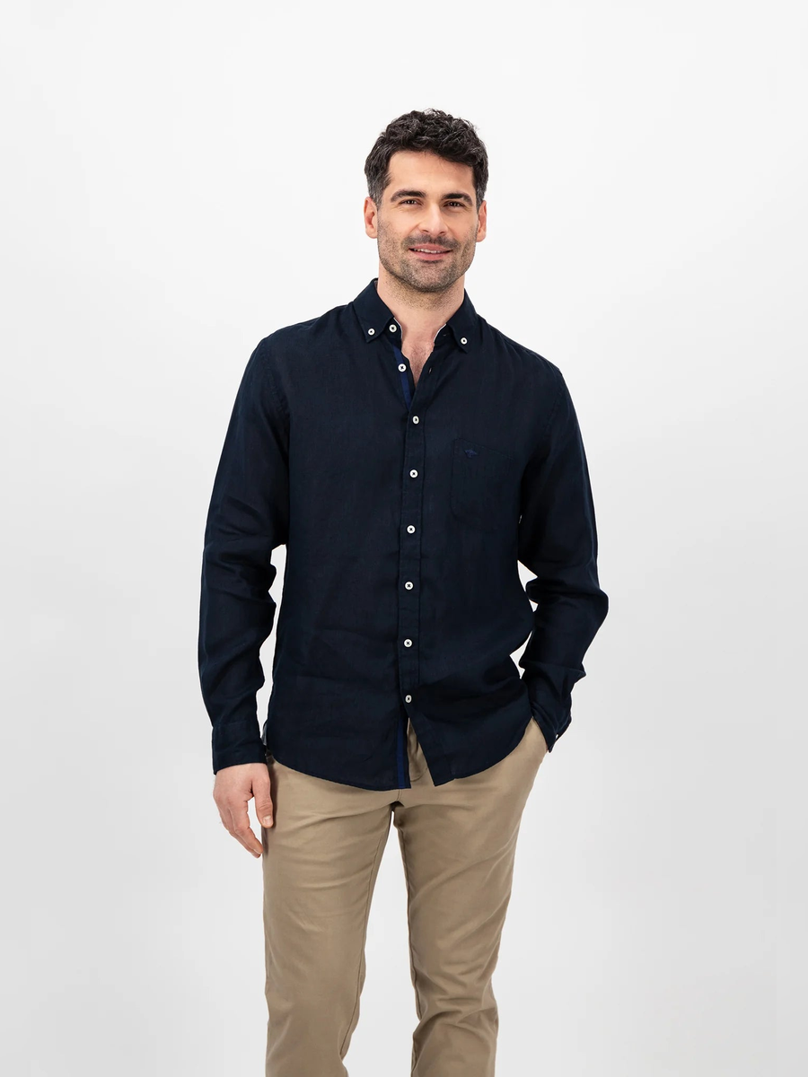 FYNCH HATTON Pure Linen Shirt - Men's – Navy Fynch Hatton