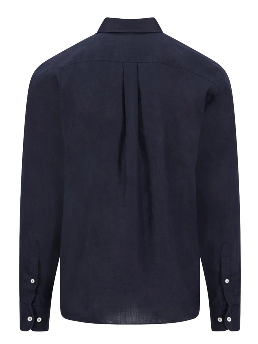 FYNCH HATTON Pure Linen Shirt - Men's - Navy - back view
