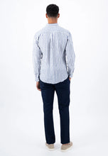 Load image into Gallery viewer, FYNCH HATTON Pure Linen Shirt - Men&#39;s – Navy Stripes
