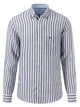 Load image into Gallery viewer, FYNCH HATTON Pure Linen Shirt - Men&#39;s – Navy Stripes
