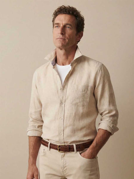 FYNCH HATTON Pure Linen Shirt - Men's – Sand
