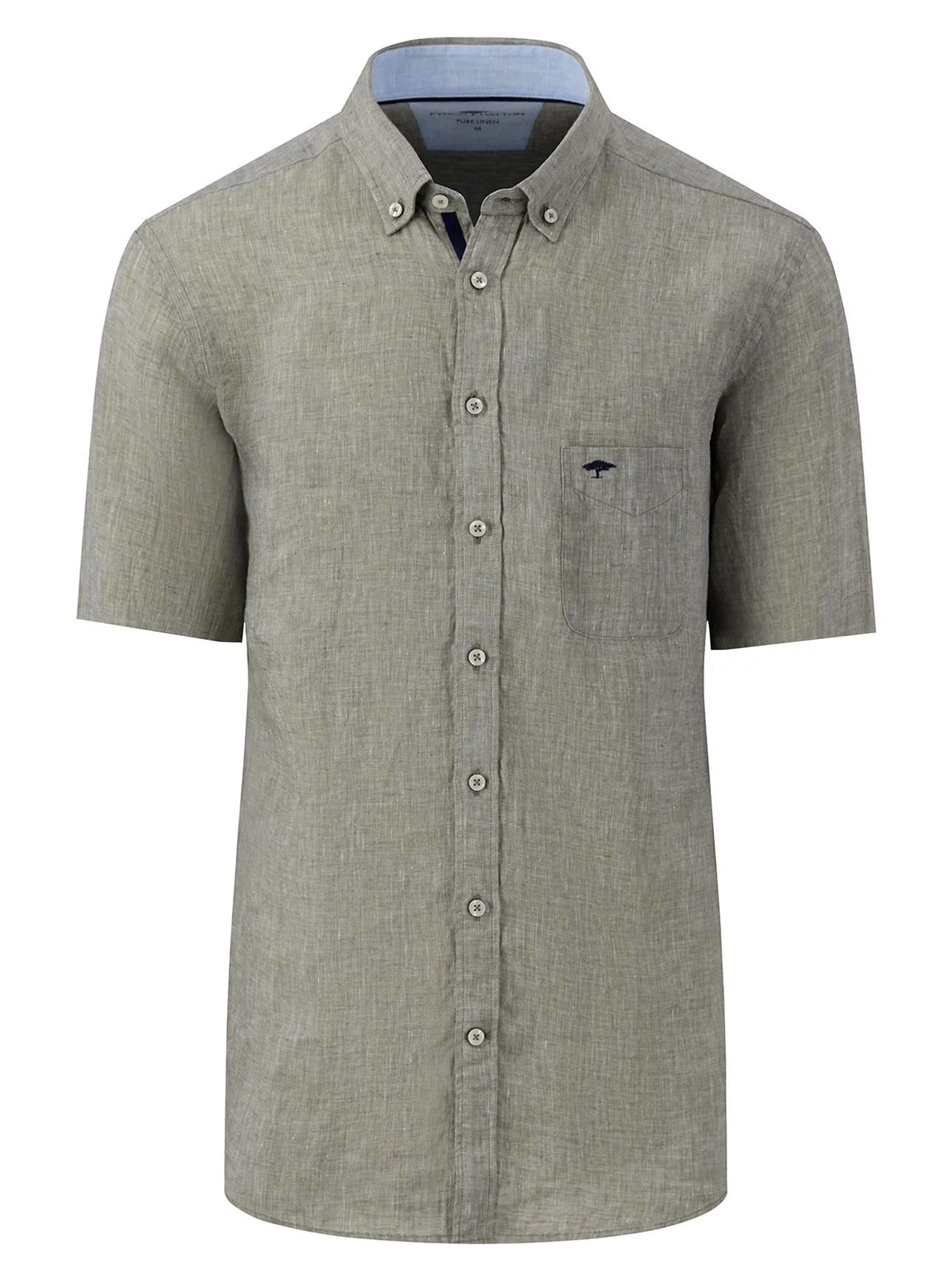 FYNCH HATTON Pure Linen Short-Sleeve Shirt - Men's – Dusty Olive