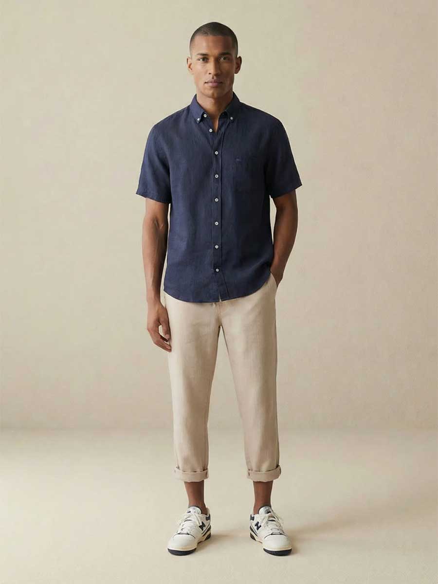 FYNCH HATTON Pure Linen Short-Sleeve Shirt - Men's – Navy