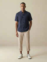 FYNCH HATTON Pure Linen Short-Sleeve Shirt - Men's – Navy