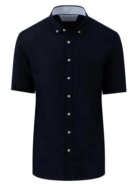FYNCH HATTON Pure Linen Short-Sleeve Shirt - Men's – Navy Fynch Hatton