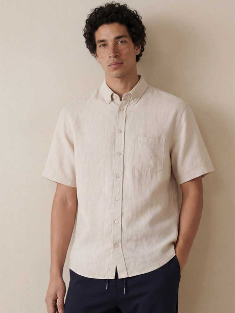 FYNCH HATTON Pure Linen Short-Sleeve Shirt - Men's – Sand