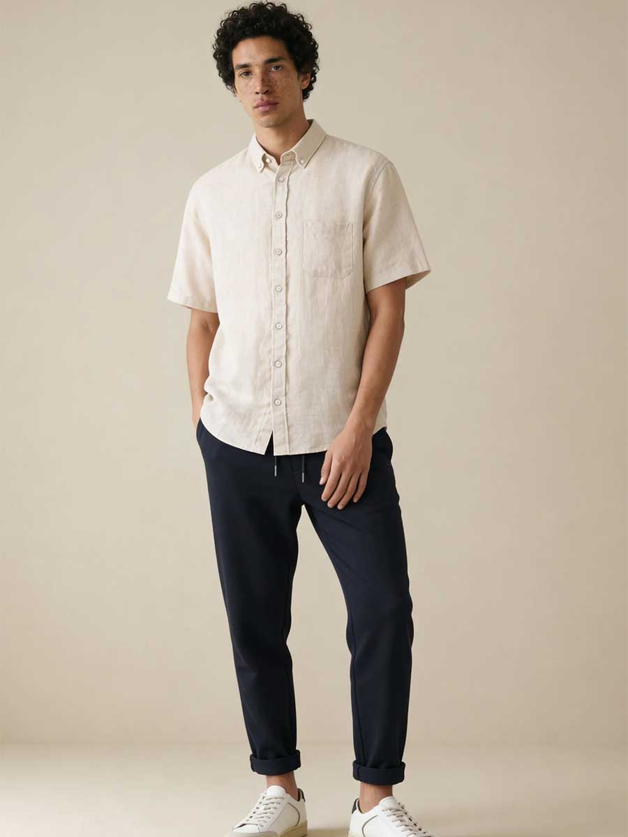 FYNCH HATTON Pure Linen Short-Sleeve Shirt - Men's – Sand