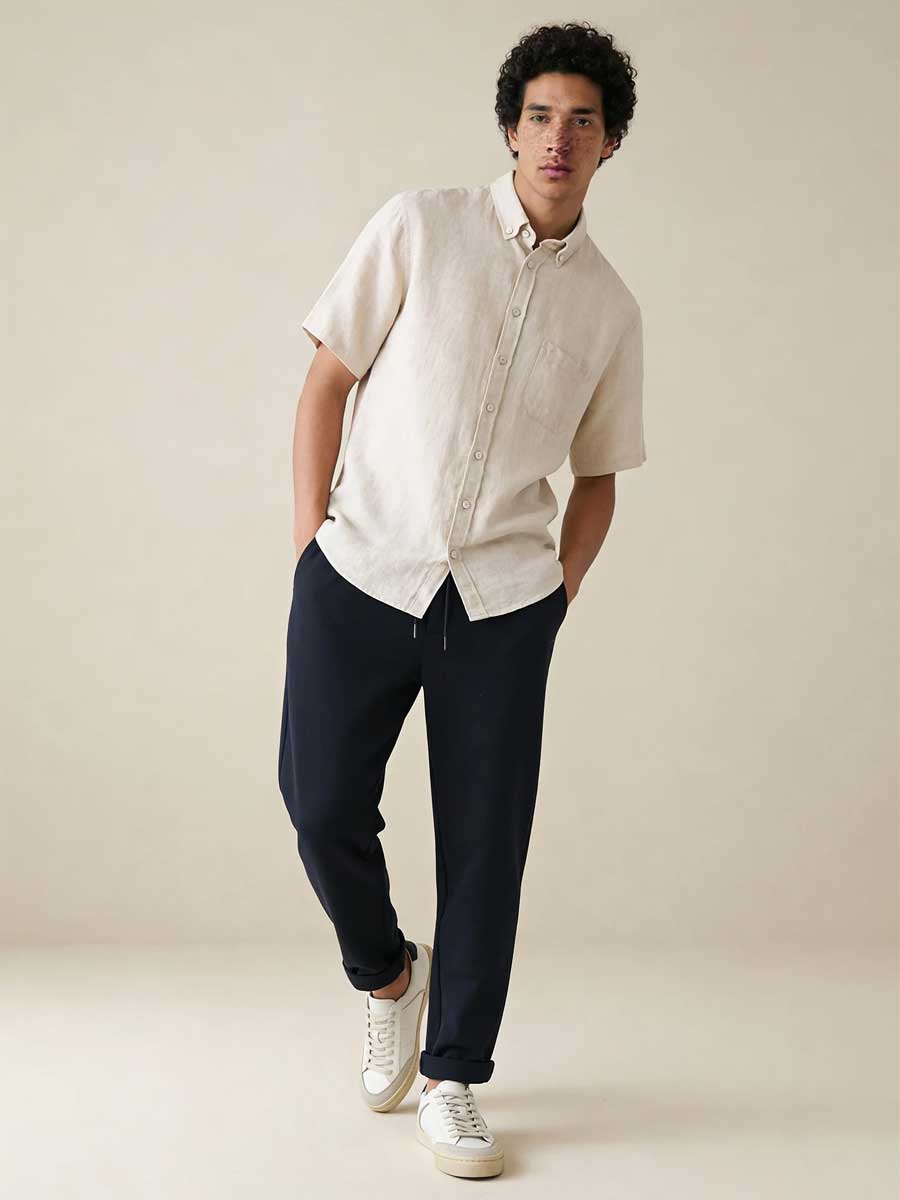 FYNCH HATTON Pure Linen Short-Sleeve Shirt - Men's – Sand