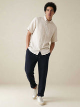 FYNCH HATTON Pure Linen Short-Sleeve Shirt - Men's – Sand
