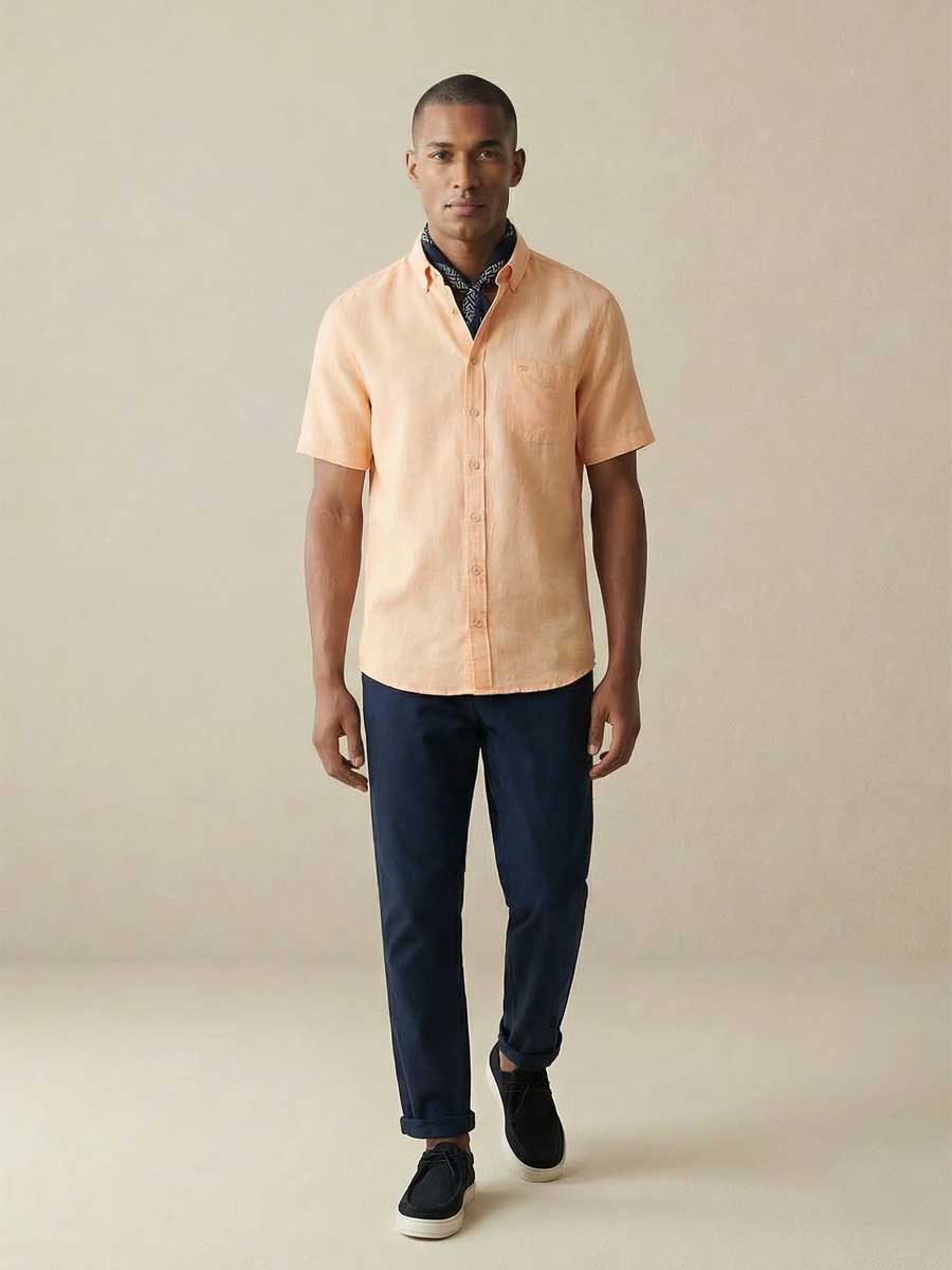 FYNCH HATTON Pure Linen Short-Sleeve Shirt - Men's – Tangerine