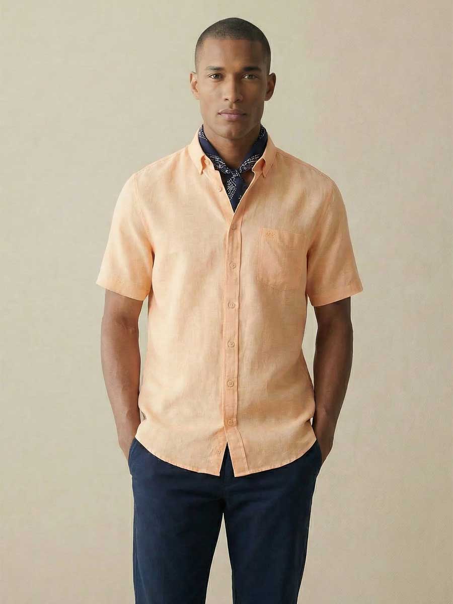 FYNCH HATTON Pure Linen Short-Sleeve Shirt - Men's – Tangerine