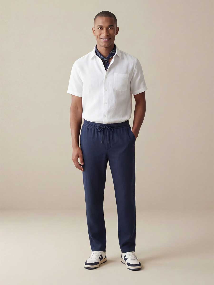 FYNCH HATTON Pure Linen Short-Sleeve Shirt - Men's – White