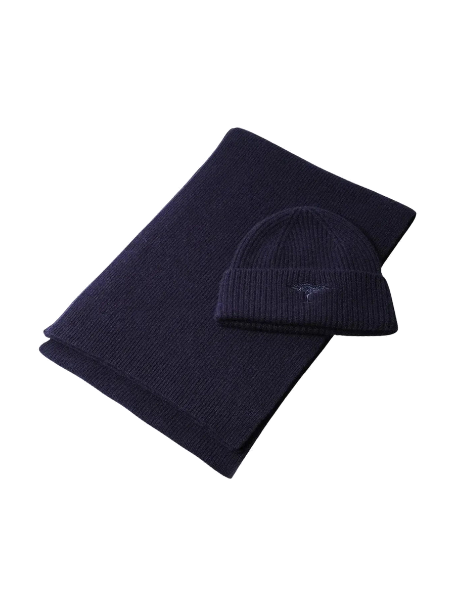 FYNCH HATTON Pure Wool Beanie & Scarf Gift Set - Men's – Navy