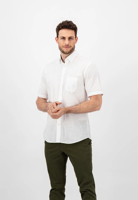 FYNCH HATTON Short-Sleeve Shirt - Men's Slub Cotton – White Fynch Hatton