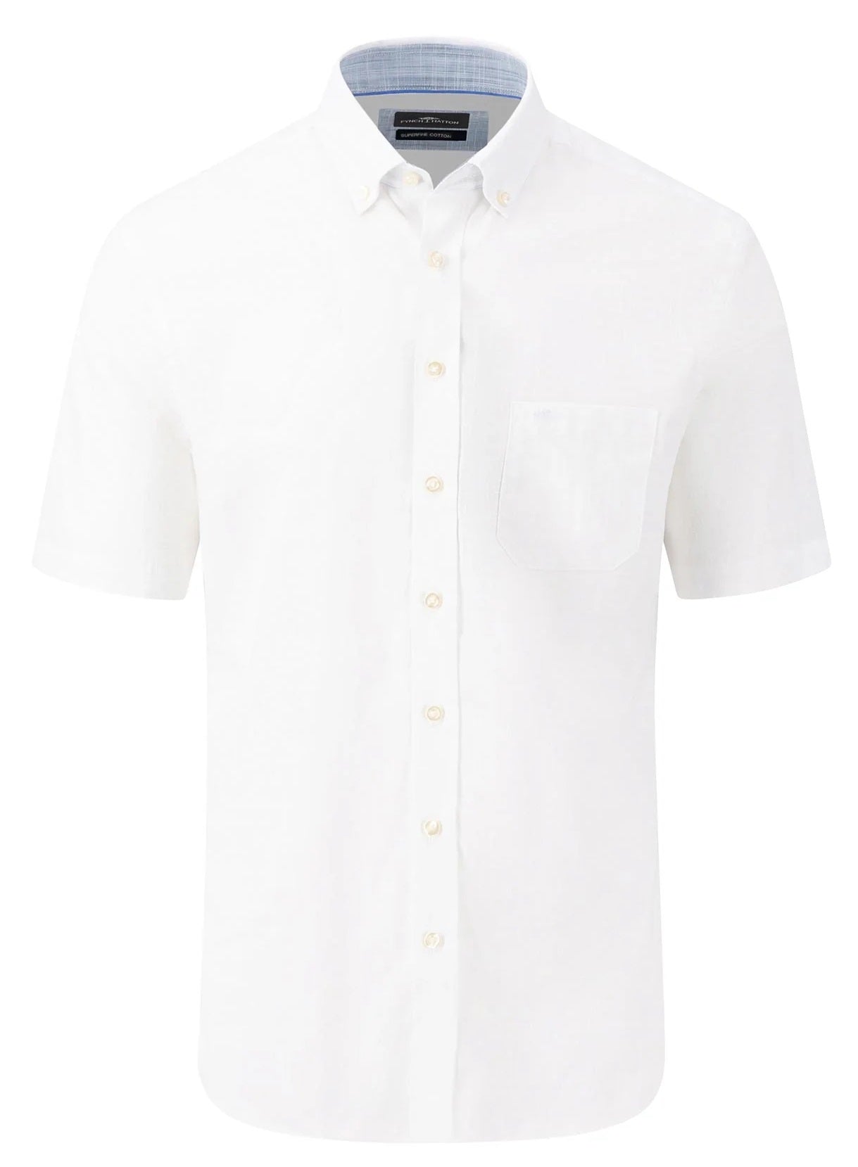 FYNCH HATTON Short-Sleeve Shirt - Men's Slub Cotton – White