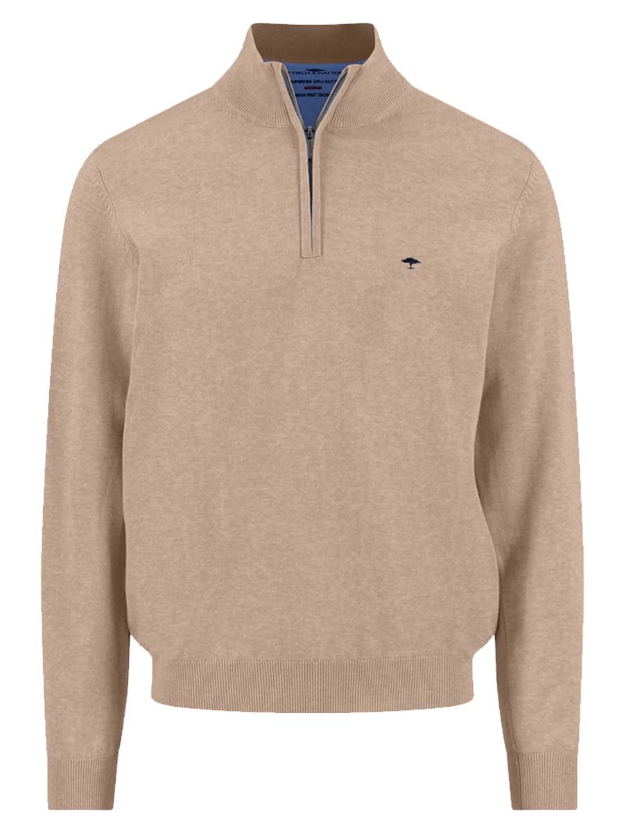 FYNCH-HATTON Soft Cotton 1/4 Zip Knit – Men’s – Taupe