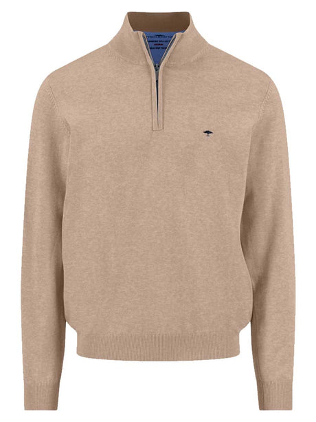 FYNCH-HATTON Soft Cotton 1/4 Zip Knit – Men’s – Taupe