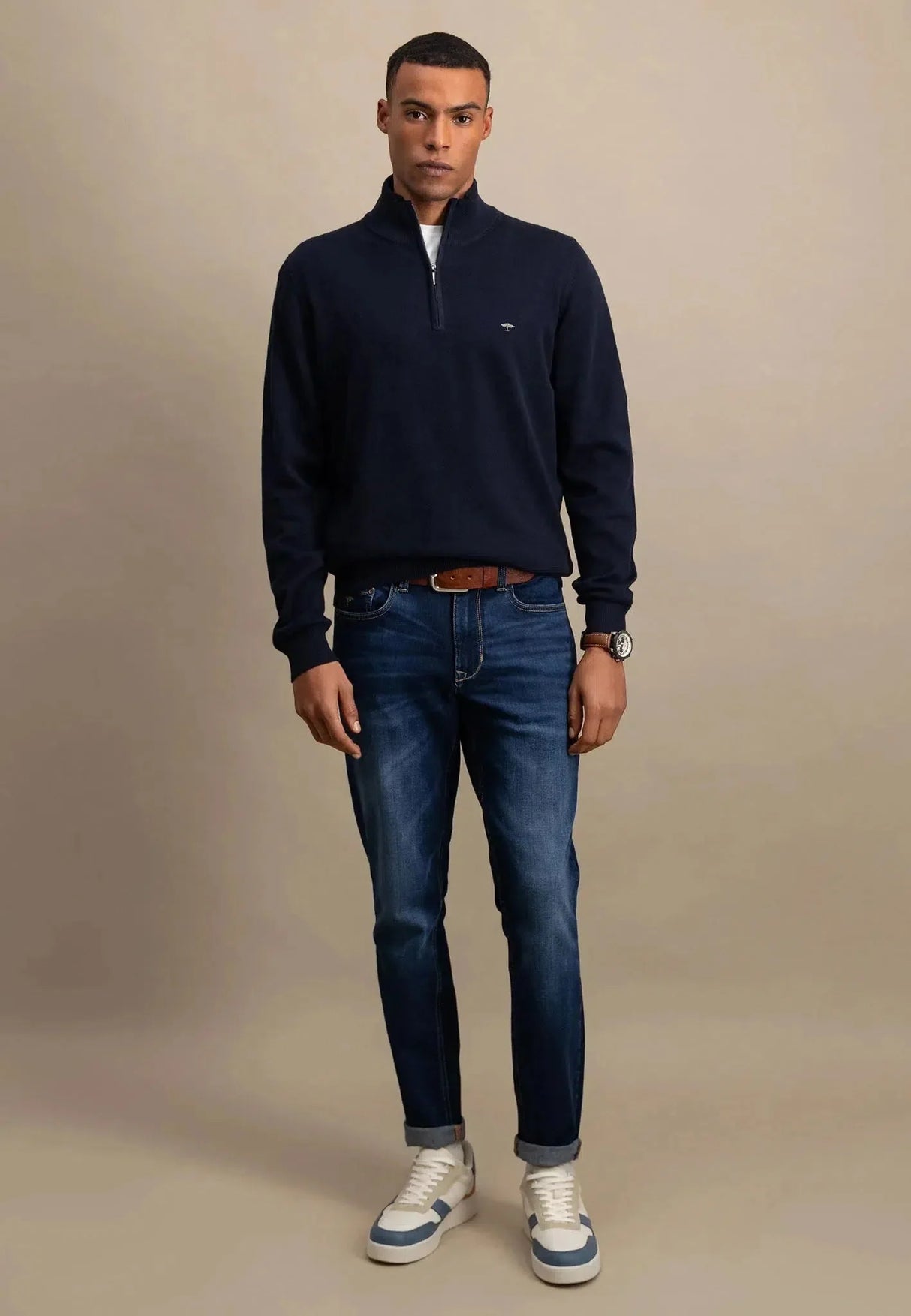 FYNCH-HATTON Soft Cotton 1/4 Zip Knit – Men’s – Navy