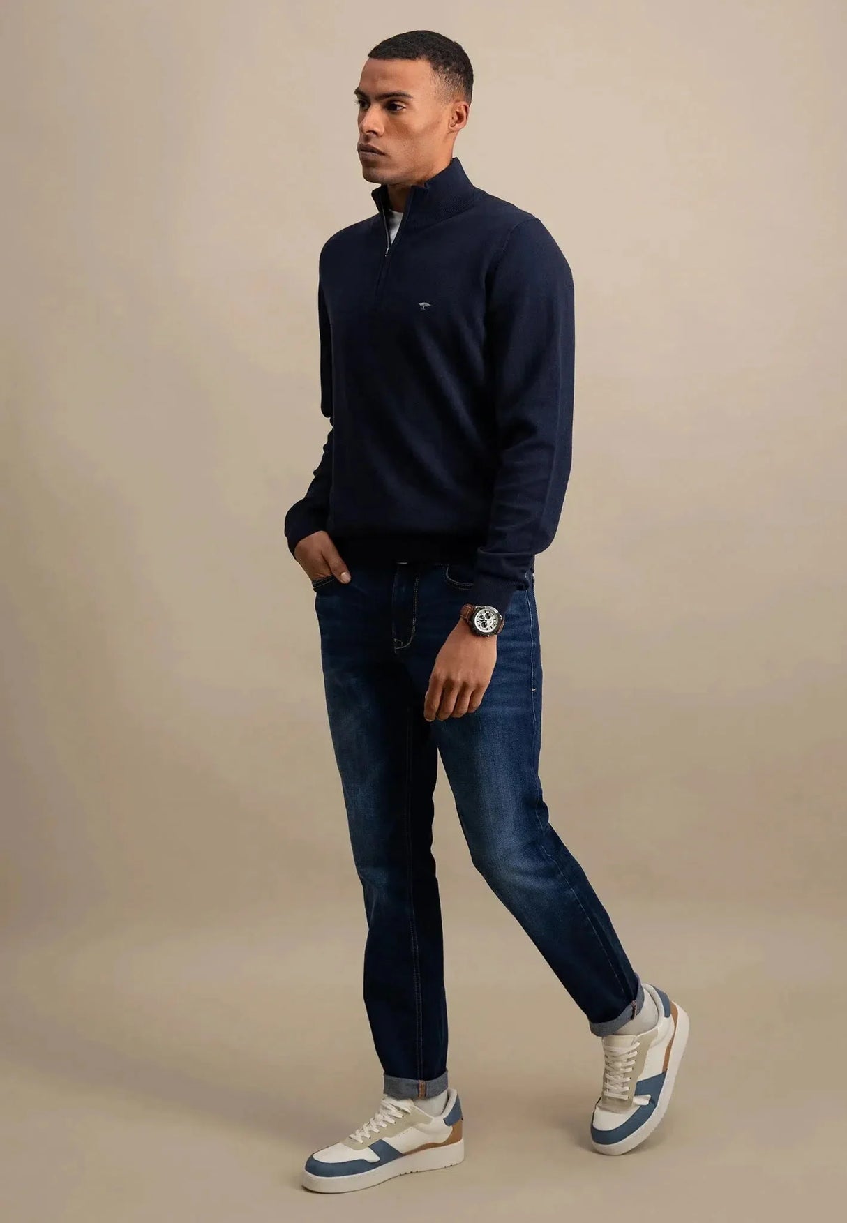 FYNCH-HATTON Soft Cotton 1/4 Zip Knit – Men’s – Navy