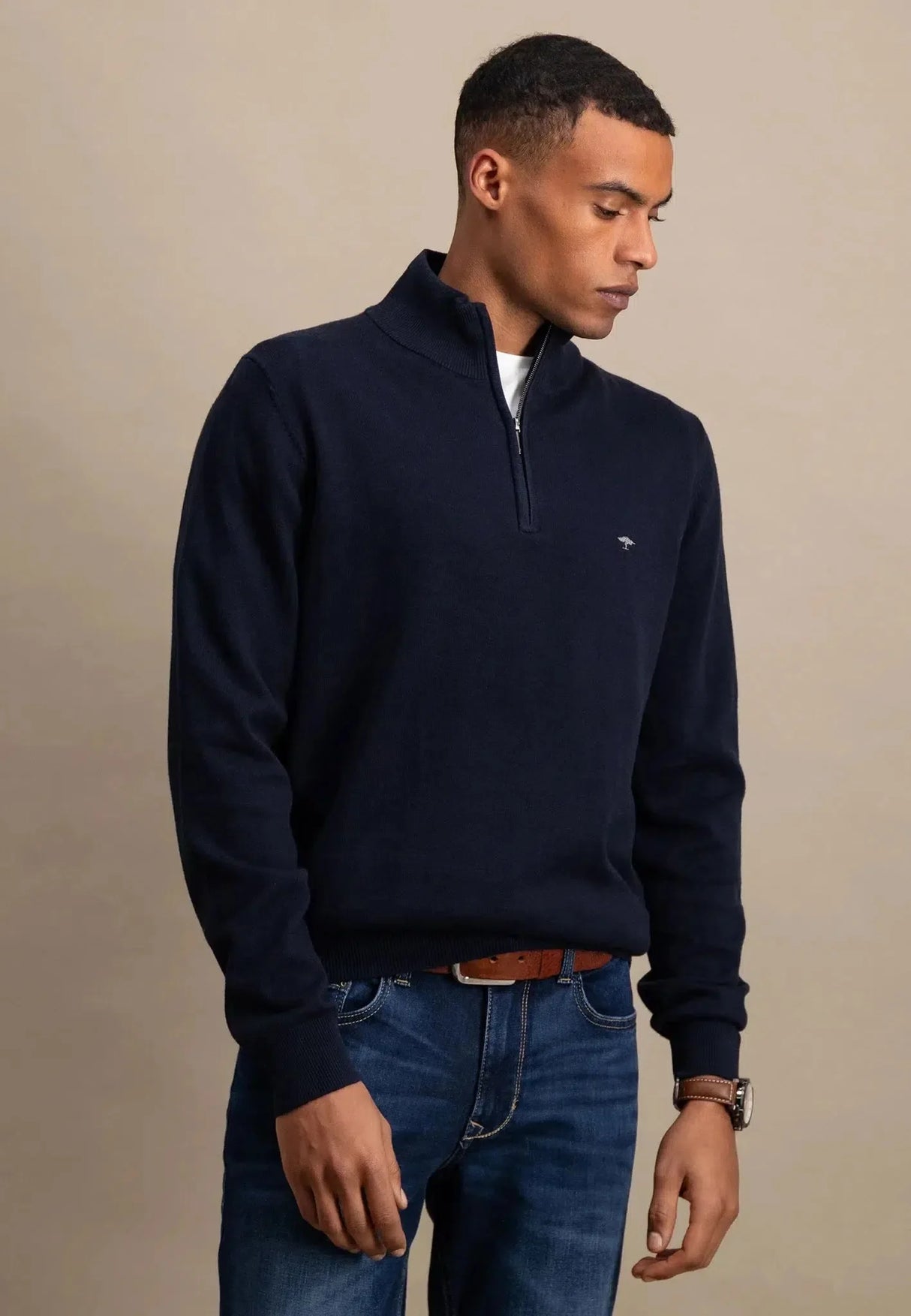 FYNCH-HATTON Soft Cotton 1/4 Zip Knit – Men’s – Navy
