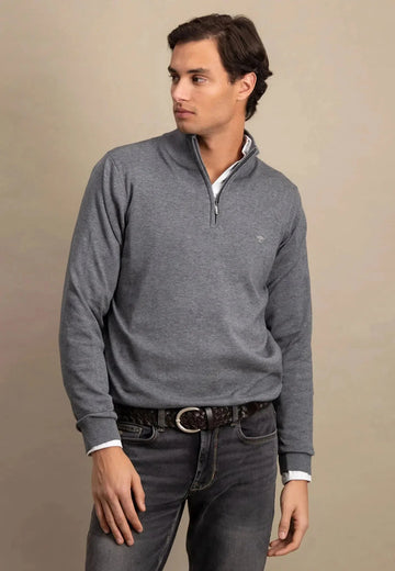 FYNCH-HATTON Soft Cotton 1/4 Zip Knit – Men's – Steel – A Farley