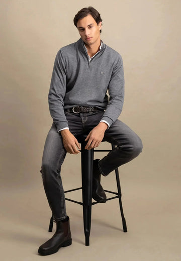 FYNCH-HATTON Soft Cotton 1/4 Zip Knit – Men's – Steel – A Farley