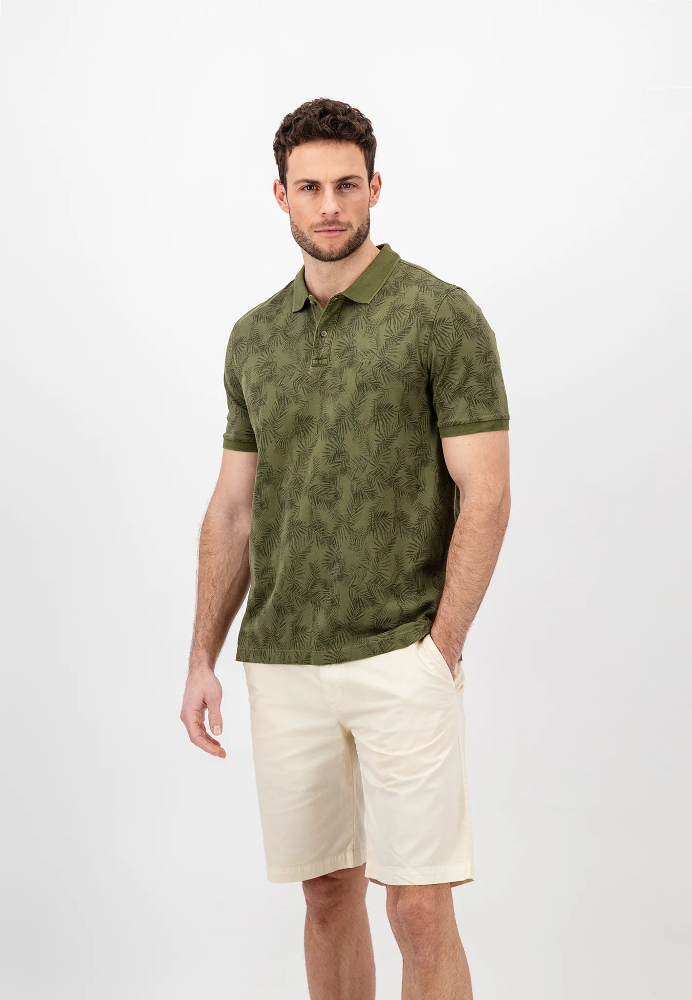 FYNCH HATTON Summer Print Polo Shirt - Men's Cotton – Dusty Olive