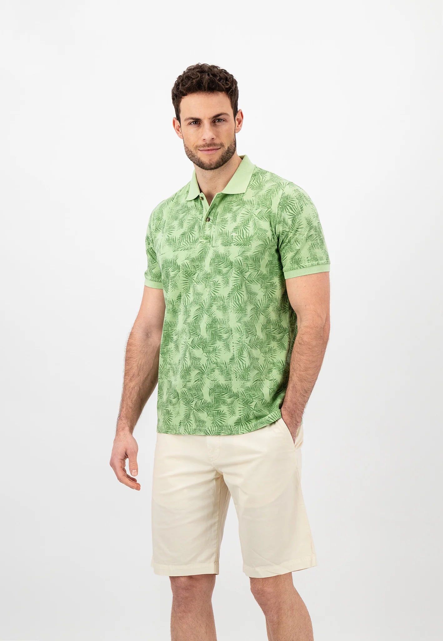 FYNCH HATTON Summer Print Polo Shirt - Men's Cotton – Soft Green