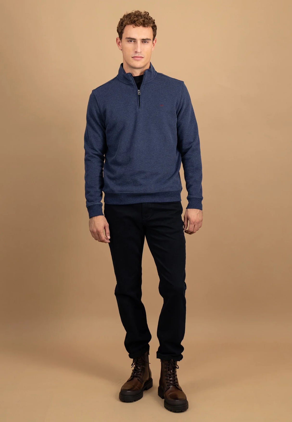 FYNCH HATTON Troyer 1/4 Zip Cotton Sweatshirt – Men’s – Midnight