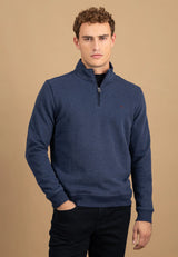 FYNCH HATTON Troyer 1/4 Zip Cotton Sweatshirt – Men’s – Midnight
