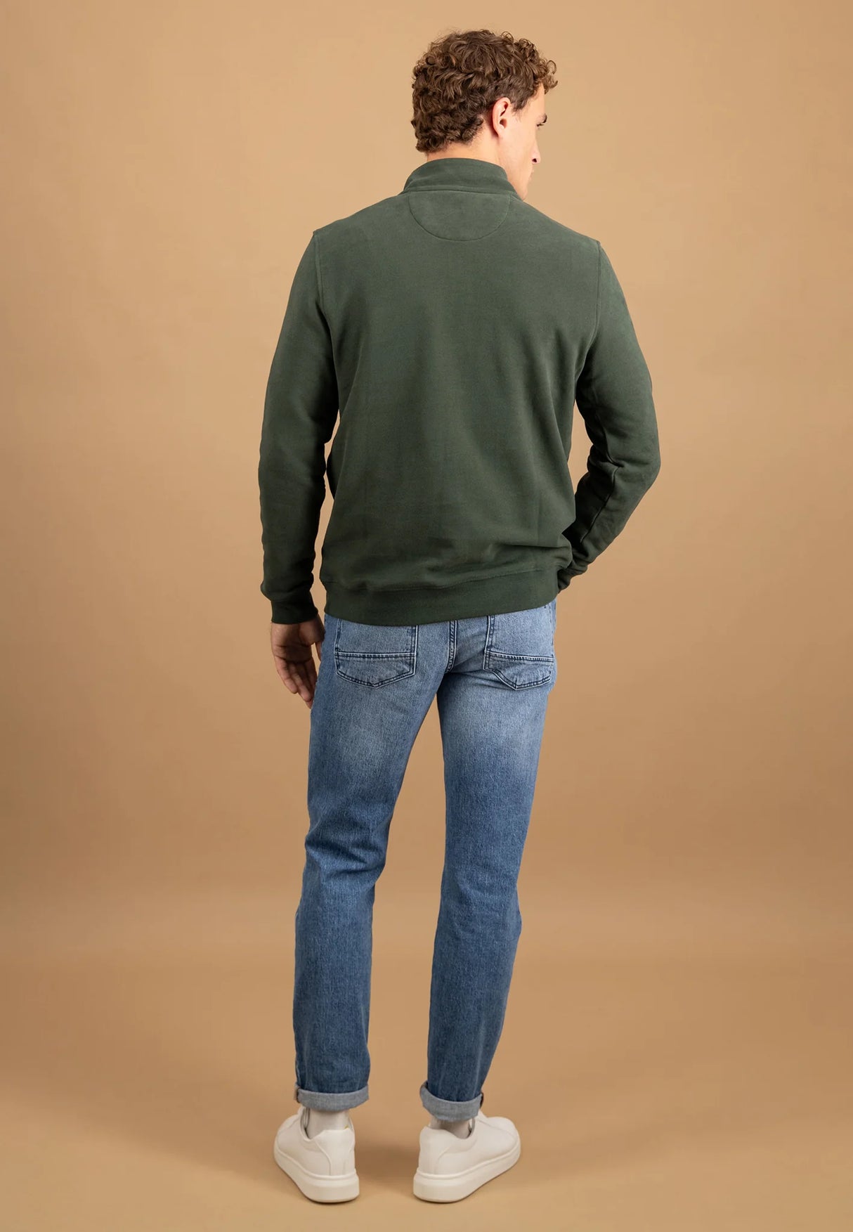 FYNCH HATTON Troyer 1/4 Zip Cotton Sweatshirt – Men’s – Dark Ivy