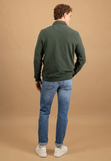 FYNCH HATTON Troyer 1/4 Zip Cotton Sweatshirt – Men’s – Dark Ivy