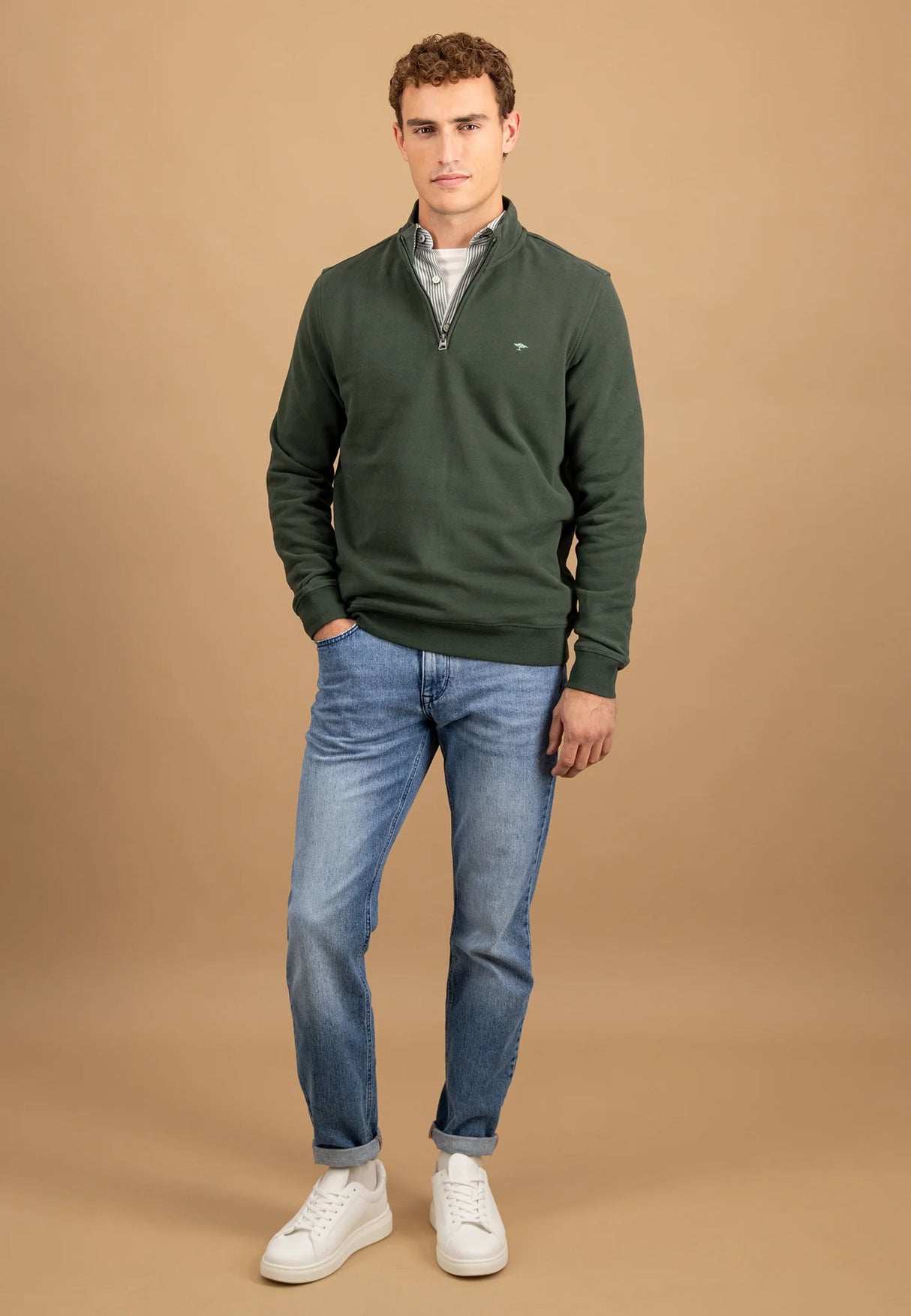 FYNCH HATTON Troyer 1/4 Zip Cotton Sweatshirt – Men’s – Dark Ivy