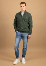 FYNCH HATTON Troyer 1/4 Zip Cotton Sweatshirt – Men’s – Dark Ivy