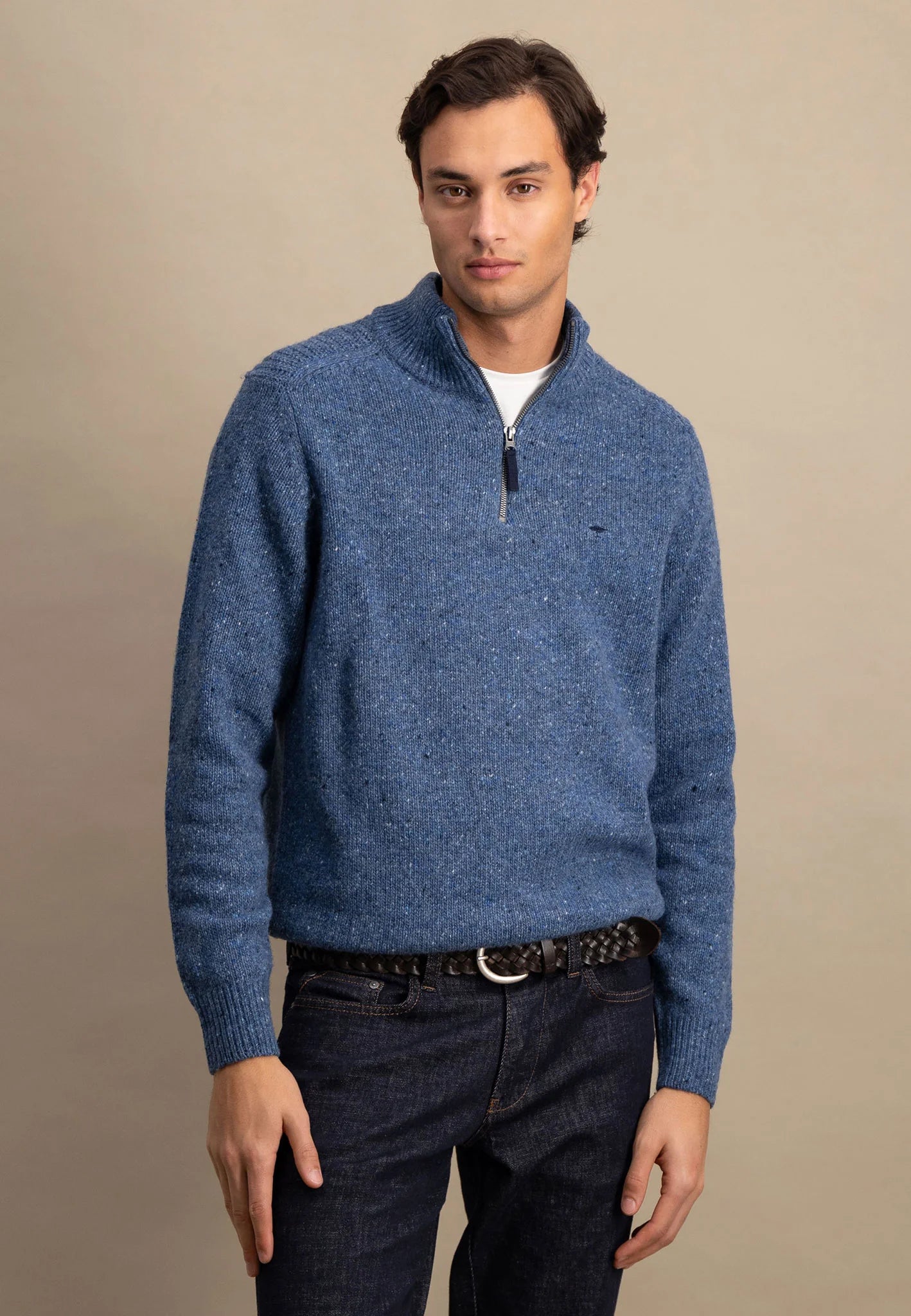 FYNCH HATTON Troyer 1/4 Zip Donegal Knit - Men's – Cloud Blue