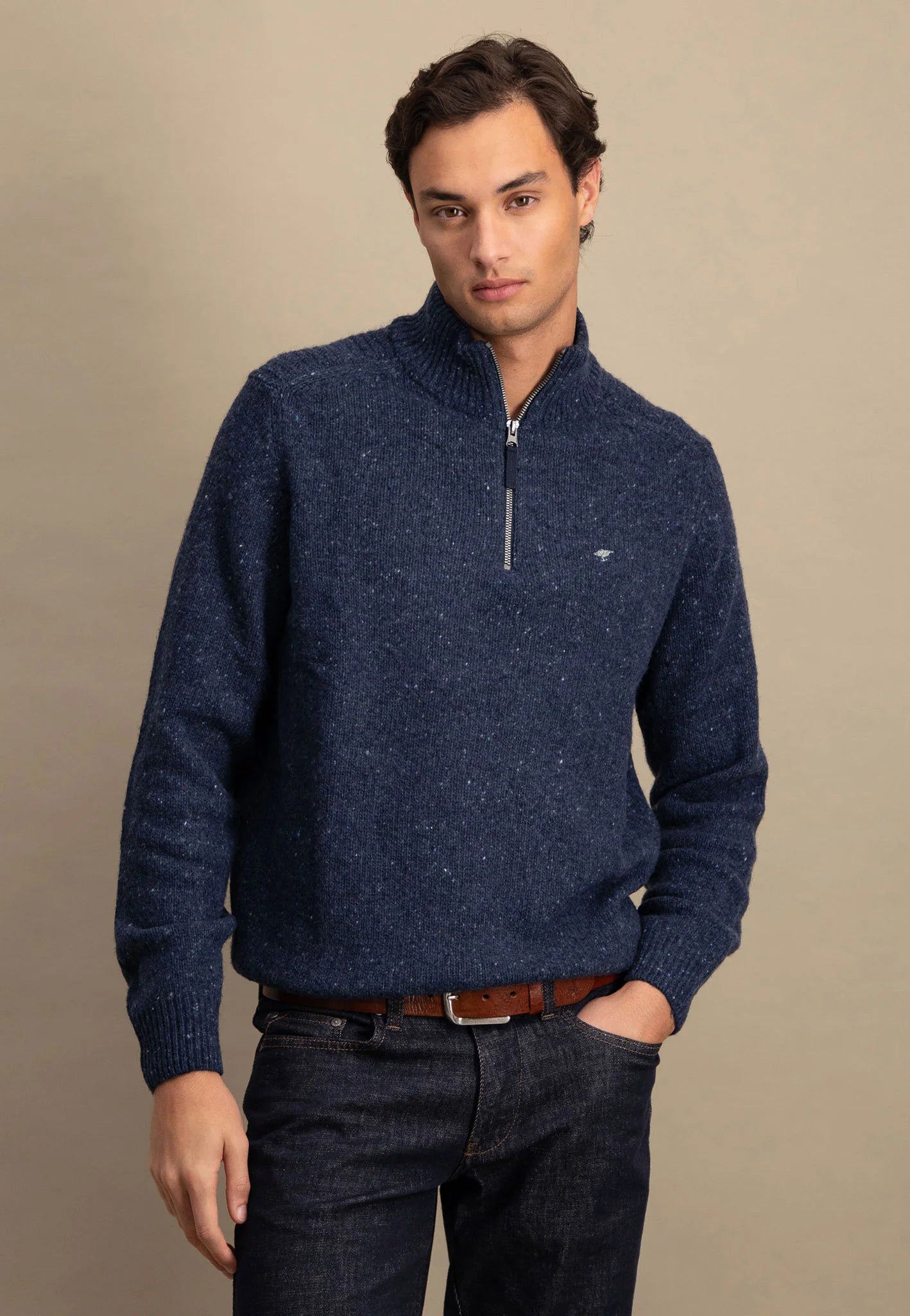 FYNCH HATTON Troyer 1/4 Zip Donegal Knit - Men's – Navy