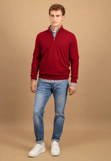 FYNCH HATTON Troyer 1/4 Zip Merino Cashmere Sweater - Men's – Garnet Red