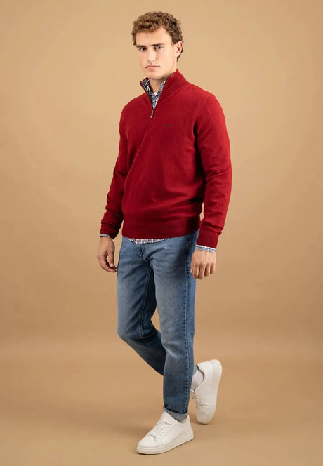 FYNCH HATTON Troyer 1/4 Zip Merino Cashmere Sweater - Men's – Garnet Red