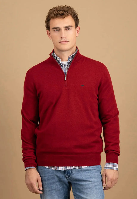 FYNCH HATTON Troyer 1/4 Zip Merino Cashmere Sweater - Men's – Garnet Red