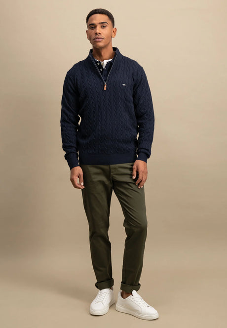 FYNCH HATTON Soft Cable Knit 1/4 Zip - Men's – Navy