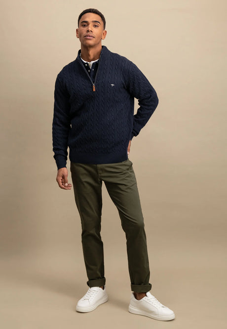 FYNCH HATTON Soft Cable Knit 1/4 Zip - Men's – Navy