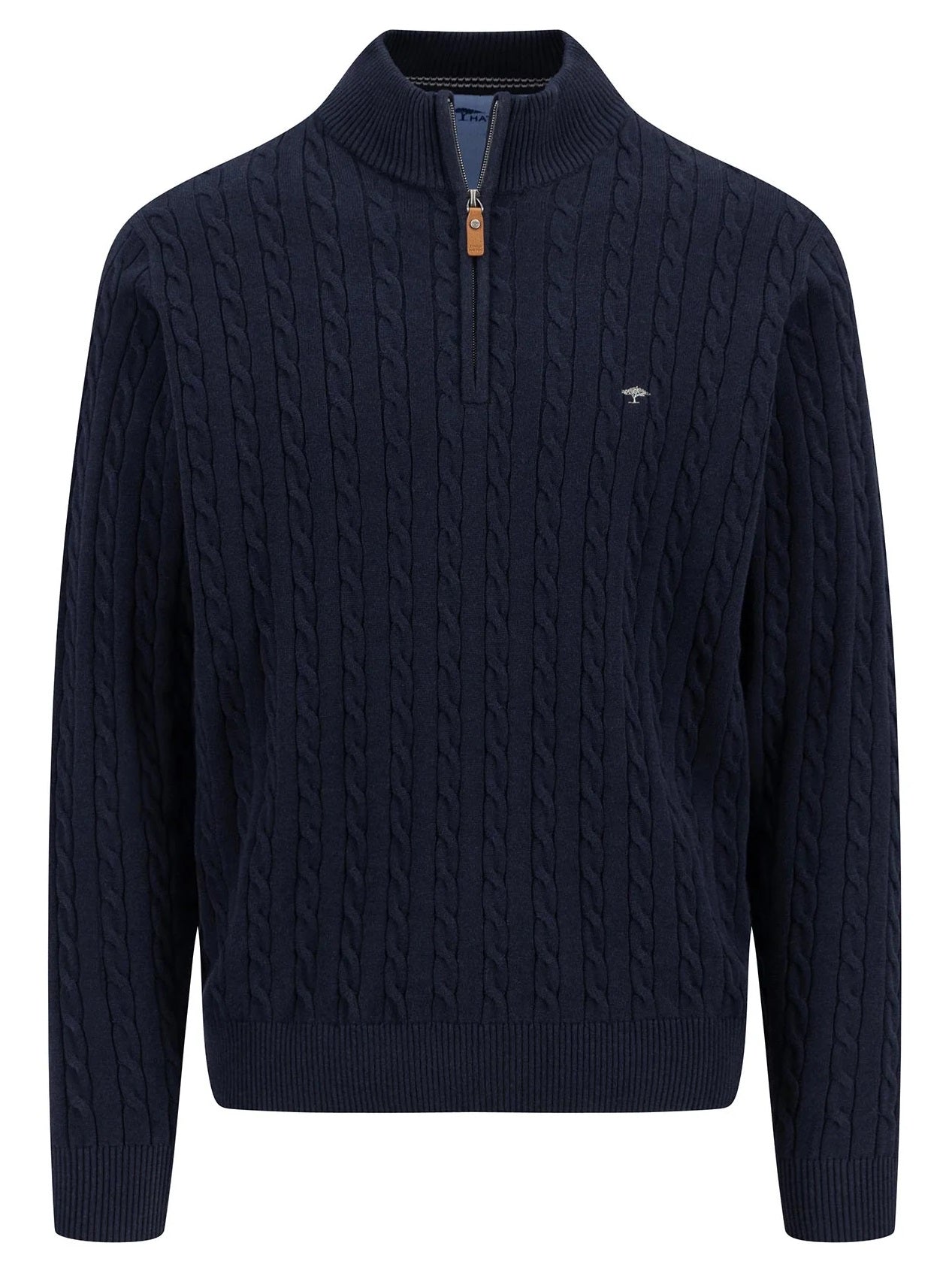 FYNCH HATTON Troyer 1/4 Zip Soft Cable Knit - Men's – Navy